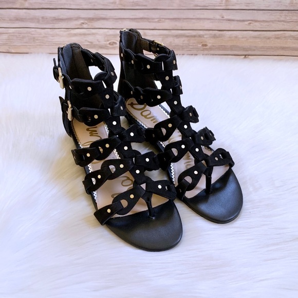 Sam Edelman Black Suede Draper Cage Sandals - Picture 5 of 7